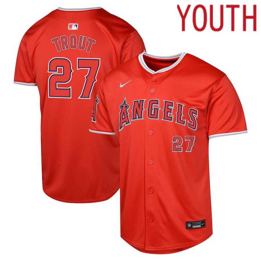 Youth Los Angeles Angels #27 Mike Trout Nike Red Alternate Limited Player MLB Jersey-0